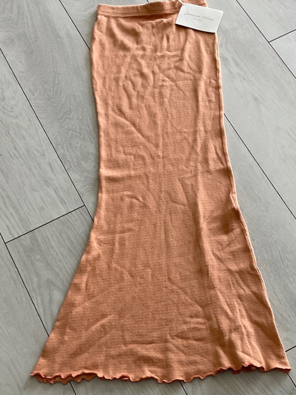 Savannah Morrow Peach Maxi Knit Skirt — Sleek Flared Hem